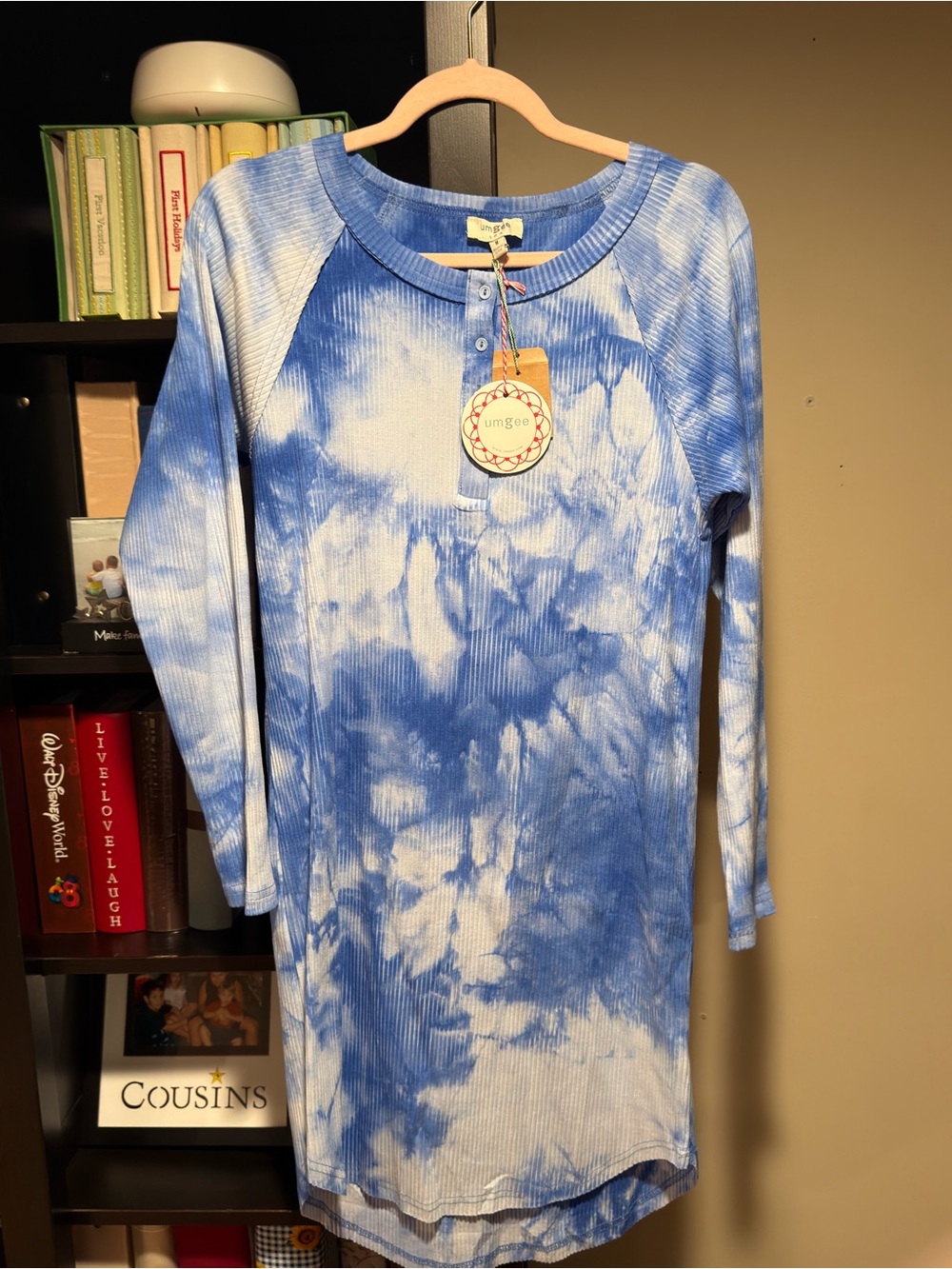 NWT Umgee Blue and White Tie-Dye Ribbed Long Sleeve Dress M